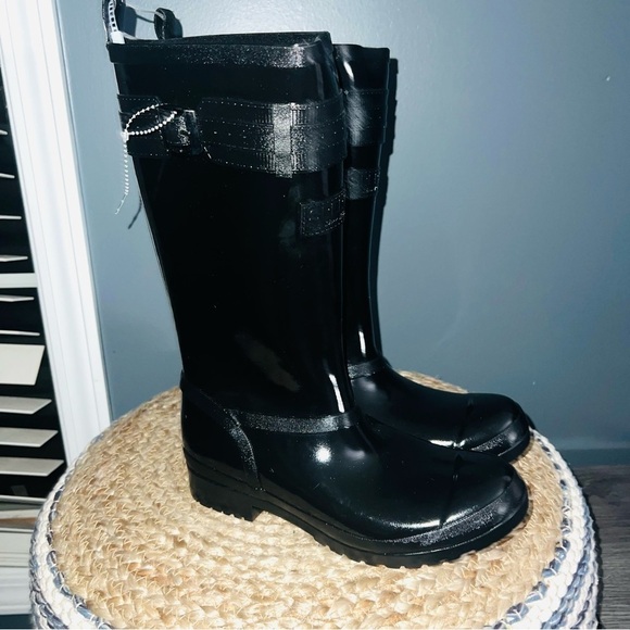 Sperry Black Rubber Calf High Rain Boots - Picture 3 of 10